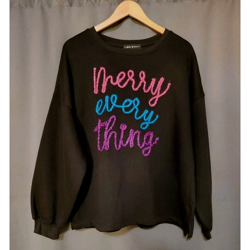 State Of Mine Women's 3D Sequin Merry Everything Christmas Sweater Size XL NWT